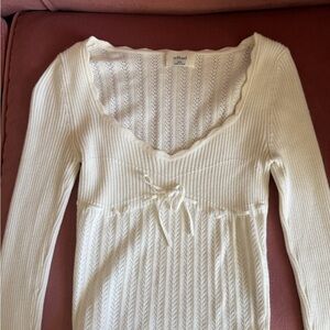 Aritzia Wilfred Cream Ribbed Knit Top